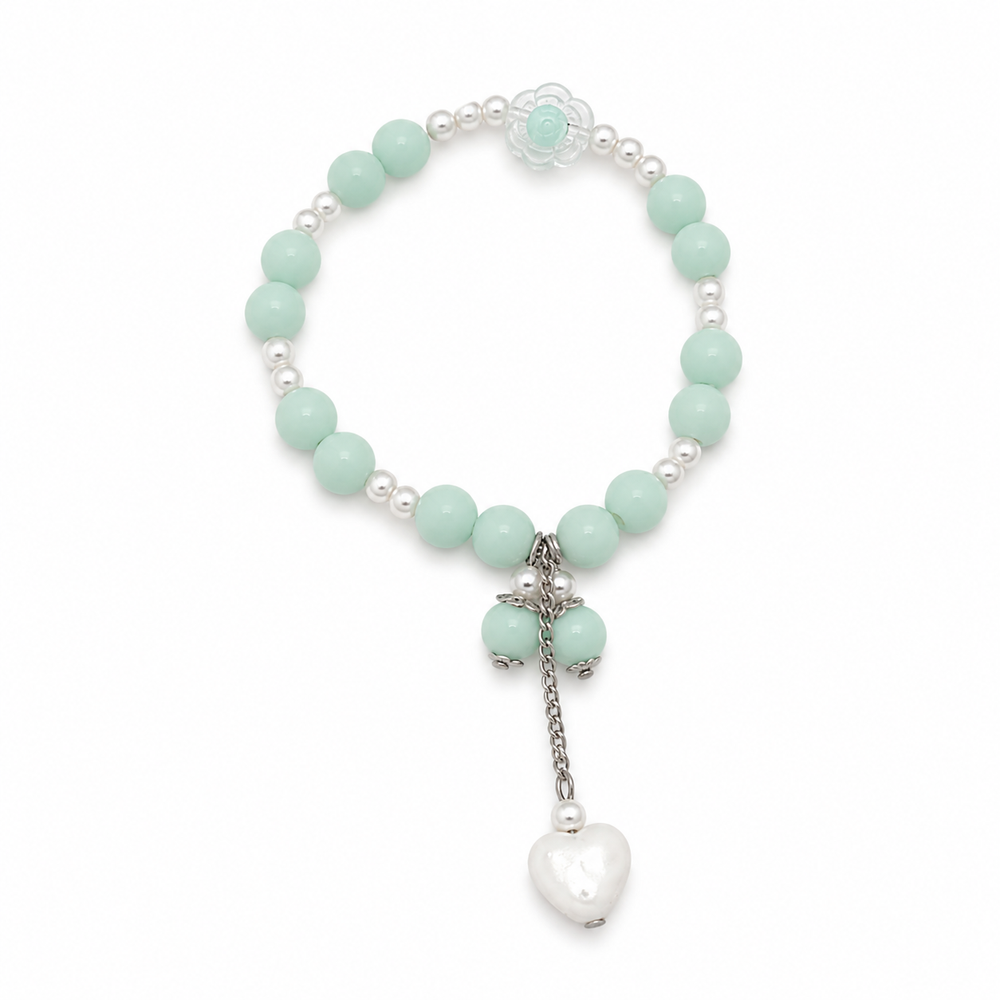 14 August Mint Green Heart Charm Handmade Bracelet