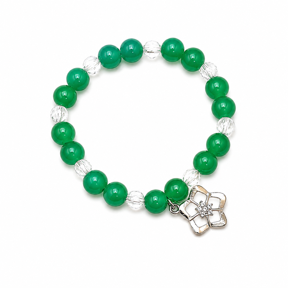 14 August Green Crystal Flower Charm Bracelet