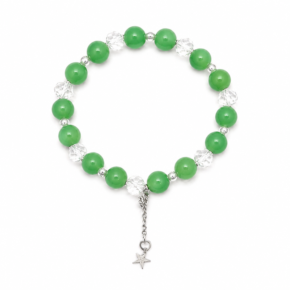 14 August Green Crystal Star Charm Bracelet