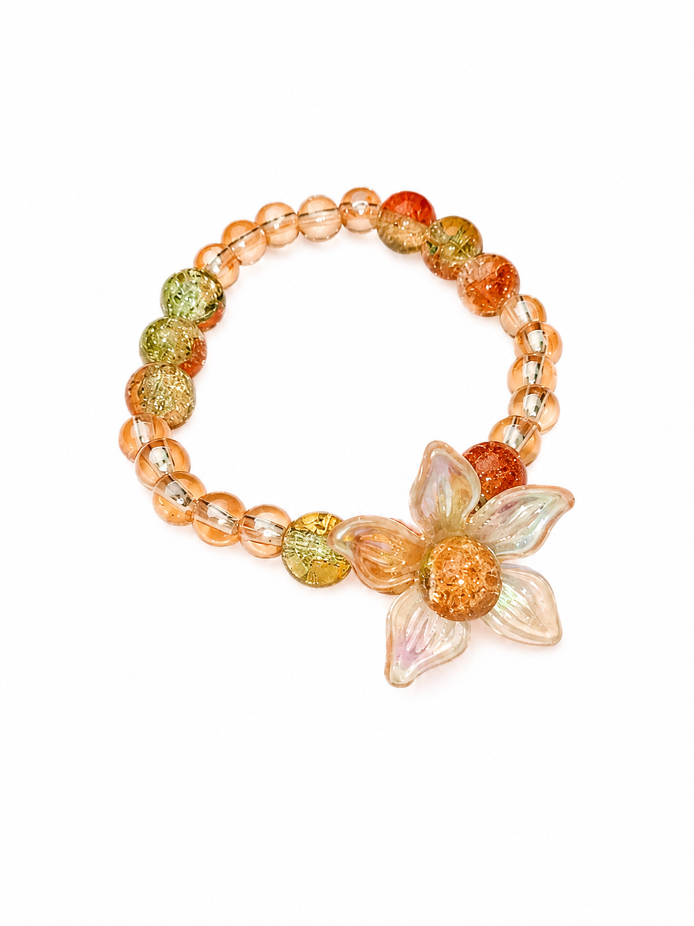 Handmade Floral Glass Beaded Stretch Bracelet for Women | Elegant Flower Charm Bracelet