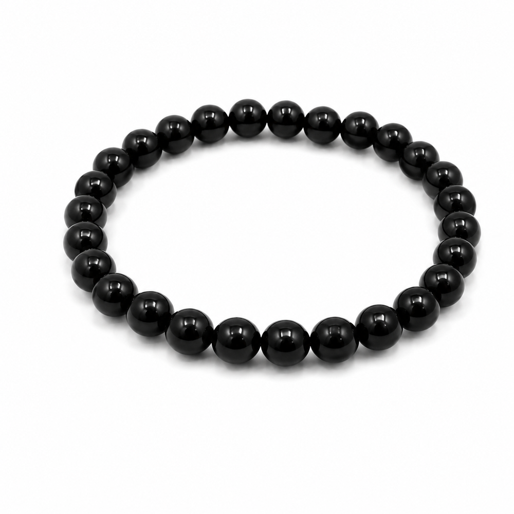 Black Beaded Stretchable Bracelet – Handmade Minimalist Unisex Jewelry