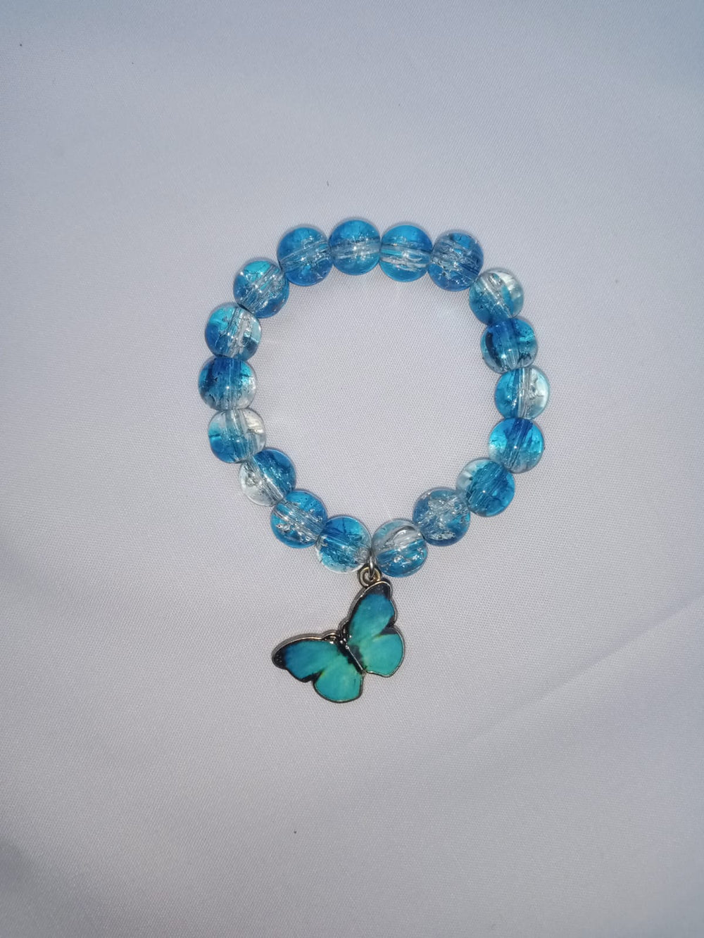 Blue Butterfly Charm Beaded Bracelet