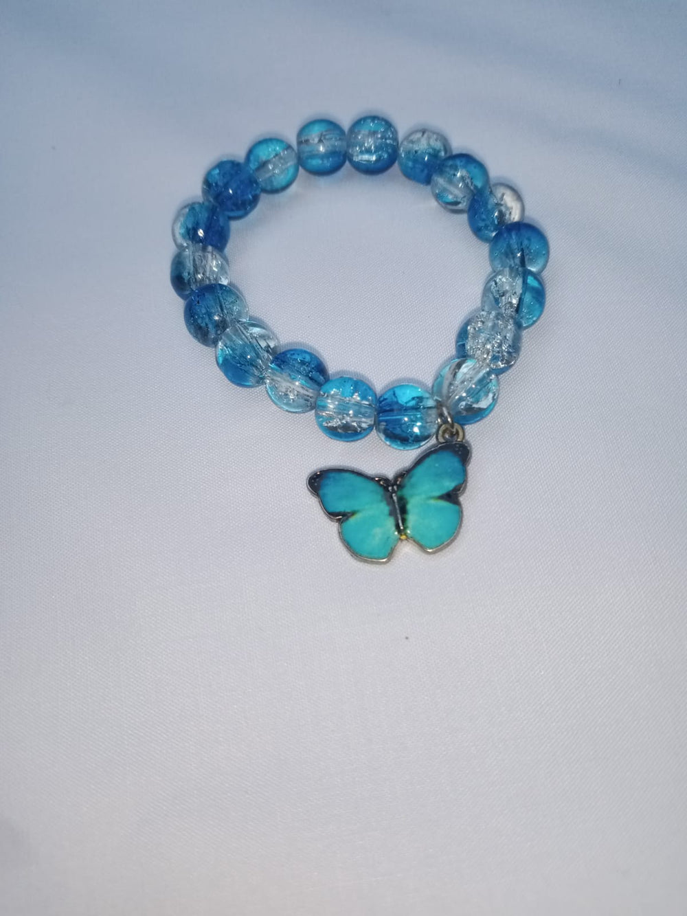Blue Butterfly Charm Beaded Bracelet