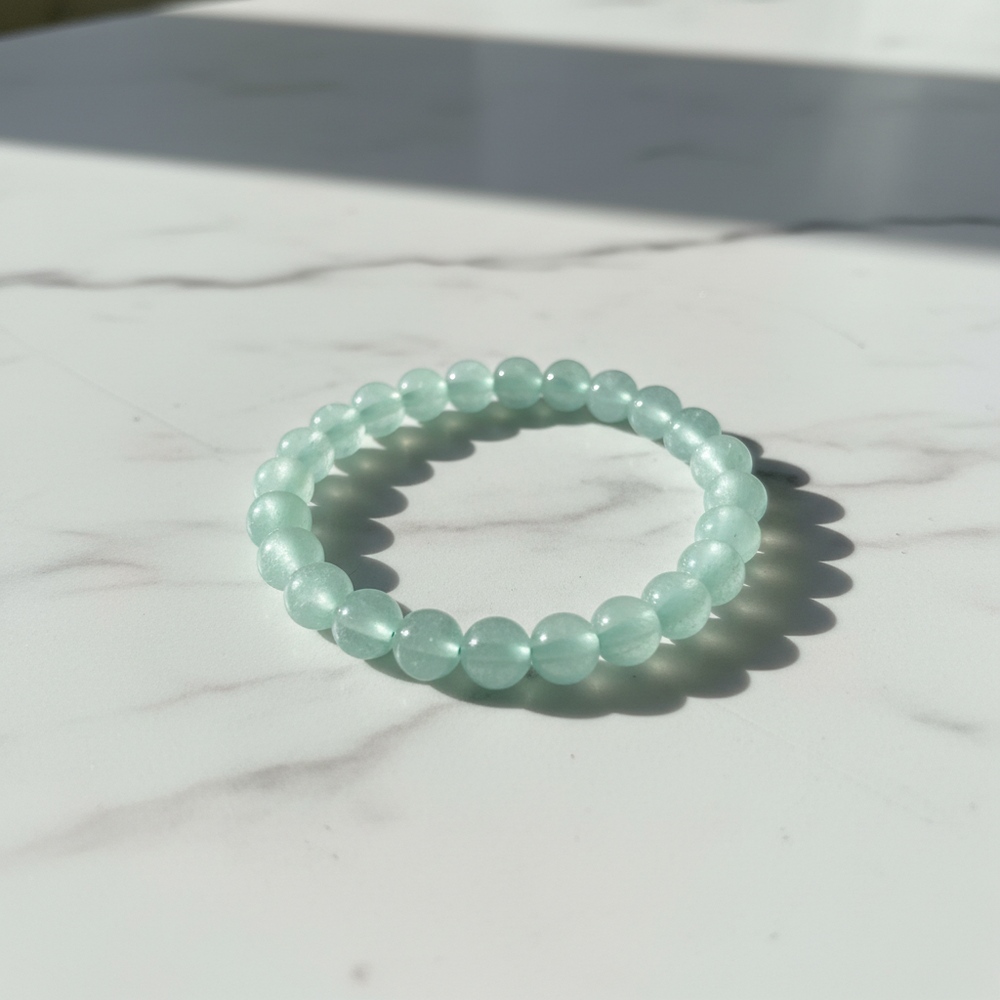 Mint Sky Beaded Bracelet – Minimalist Handmade Stretch Bracelet for Girls