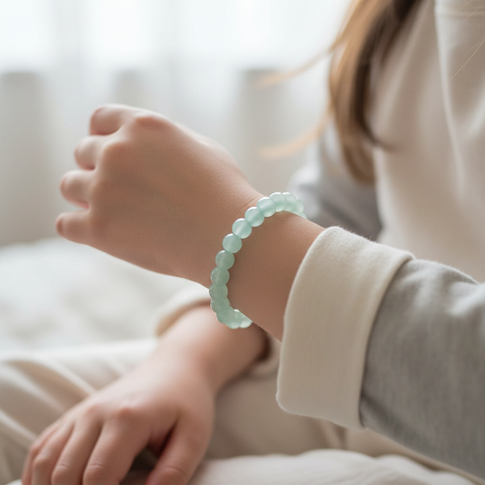 Mint Sky Beaded Bracelet – Minimalist Handmade Stretch Bracelet for Girls