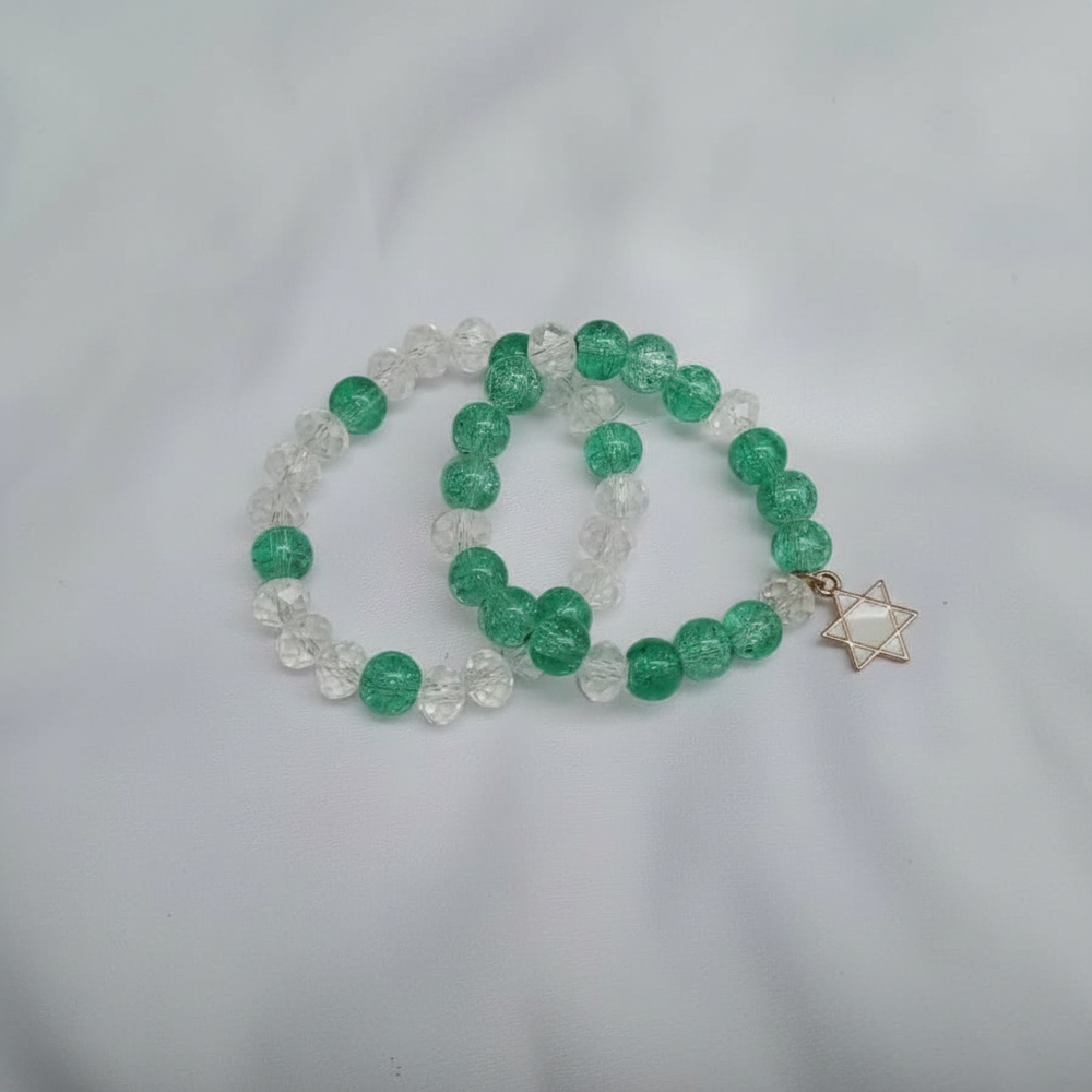 Emerald Glow Double Layer Beaded Charm Bracelet