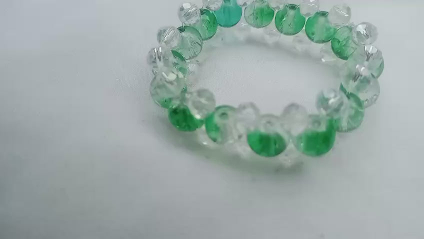 14 August Green & Crystal Beaded Stretch Bracelet